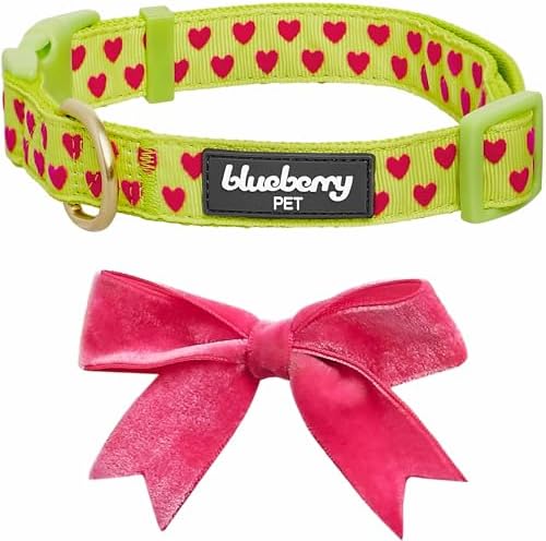 Blueberry Pet Adjustable Flocking Dog Collar with Detachable Velvety Bowtie - Heart in Gothic Grape