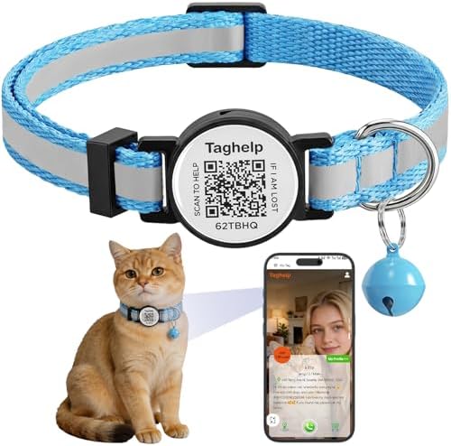 Upgraded Version - Reflective Cat Collar with Bell, Solid & Safe Collars for Cats, Nylon, Mixed Colors, Pet Collar, Breakaway Cat Collar Charms, Fits Most Cats (Blue)
