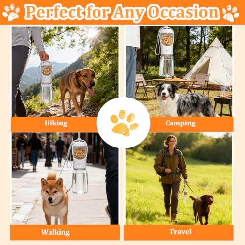 Portable Dog Water Bottle with Food Container, White, 19oz