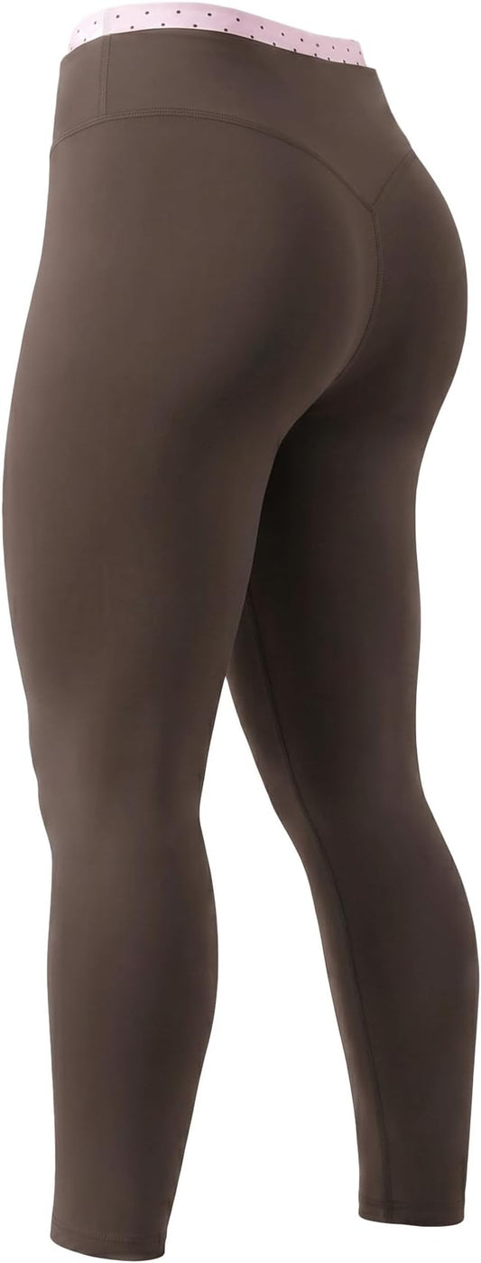 Aoxjox Women's High Waisted Workout Dual Core Leggings Color-Block Dual‑Layer Waist Buttery Soft Gym Yoga Pants 27"