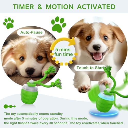 Interactive Dog Toy, [Newly Upgraded] Motion Activated Rolling Ball for Small Dogs, Automatic Moving Dogs Ball for Boredom, USB Rechargeable(Green)