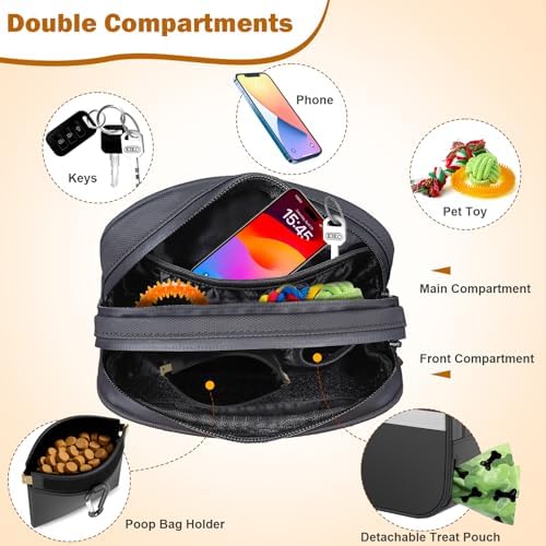 Dog Treat Pouch with Poop Dispenser and Reflective Strip for Training Walks