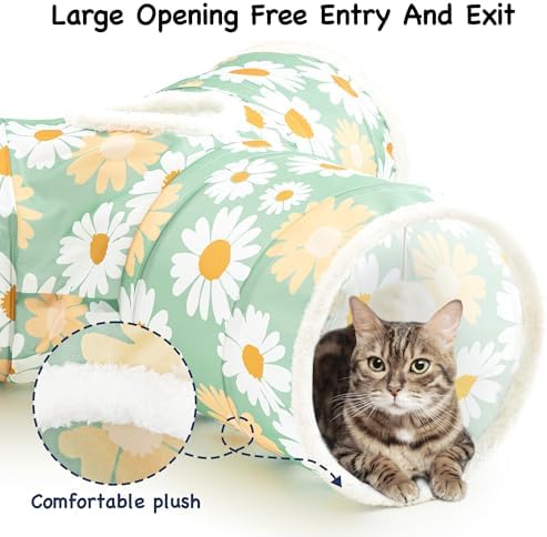 Tempcore Cat Tunnel, 3-Way Collapsible Toy for Indoor Cats, Daisy Green