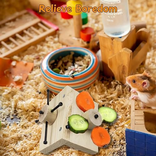 Mouse Rat Enrichment Toys, Rat Foraging Toy, Rat Toys for Pet Rats in Cage, Guinea Pig Treats Feeder, Food Dispenser for Rodents Mouse Syrian Hamster Gerbil Bunny, Puzzle Accessories (S, Wood)