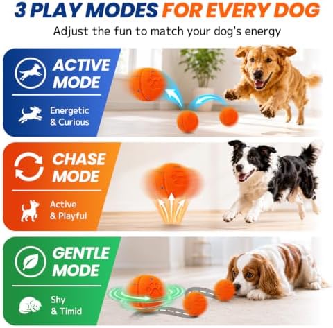 Smart Interactive Dog Toy to Keep Them Busy, Automatic Moving, E-TPU Material, 3 Interactive Modes, IPX7 Waterproof, USB Rechargeable, Active Rolling Ball for Puppy, Medium and Large Dogs