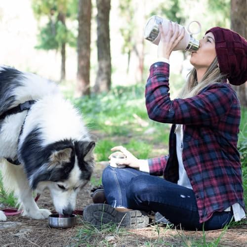 Asobu Dog Bowl Attached to Stainless Steel Insulated Travel Bottle for Human 37oz/1.1 Liter with Detachable Dog Bowl (Smoke)