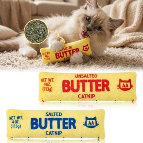 2Pcs Butter Catnip Crinkle Paper Sound Toys for Cat, Catmint Cat Toy Gift