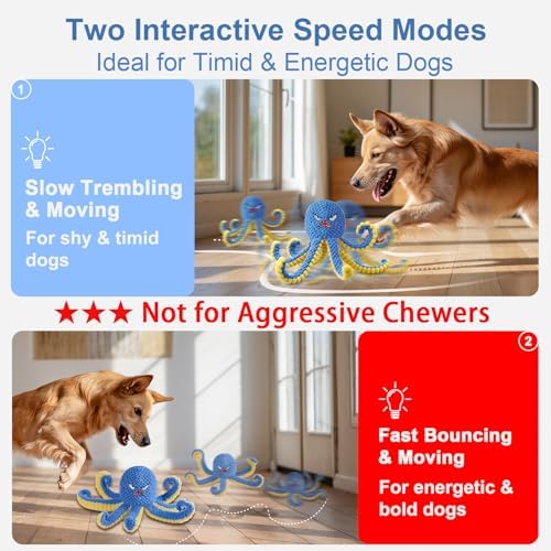 Interactive Dog Toys Octopus to Keep Them Busy(Blue) | Durable Squeaky Tug of War Dog Toy for Small/Medium/Large Dogs,USB Rechargeable,Not for Aggressive Chewers