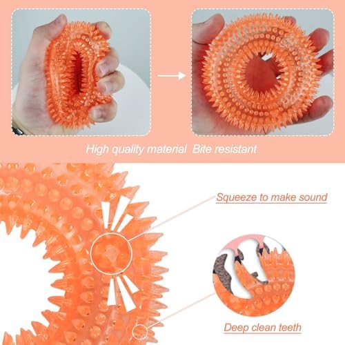 Andiker Squeaky Dog Toy, Safe TPR Chewable Dog Toys for Teeth Grinding&Cleaning Dog Fetch Toys for Enhancing Interactivity Outdoor Suitable for All Dog Sizes Puppy’s and Dogs (Small Purple)