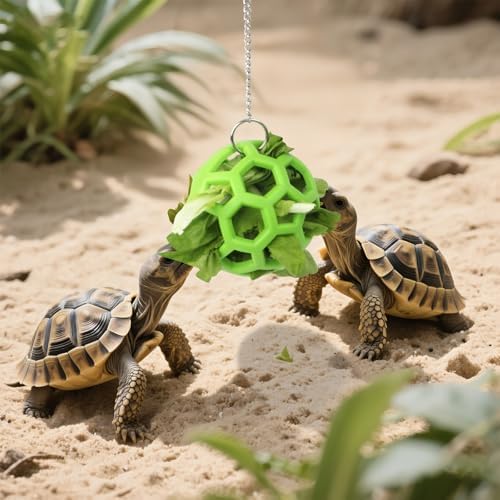 Turtle Foraging Feeder Ball with Hanging Chain – Turtles Feeding Toy, Interactive Reptile Toy for Aquatic Turtles and Tortoises, Fruit & Vegetable Holder for Box Turtle Habitat Accessories
