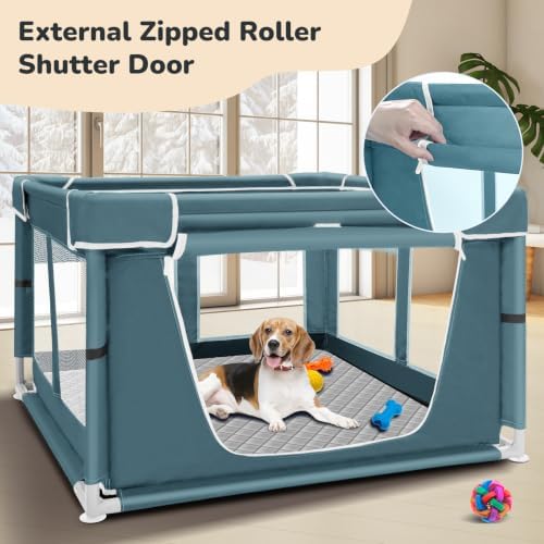 42 × 42 inch Dog Playpen with Pee Pad, Soft Puppy Playpen, 25 Height Pet Playpen for Small Dogs and Small Animals, Dog Fence Indoor, Play Yard with Zipper Door(Green)