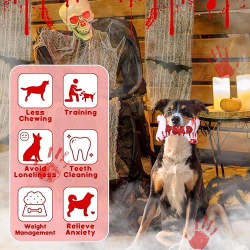 6 Pcs Halloween Dog Toys Bone Shaped Spooky Dog Chew Toys