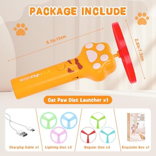 Cat Chase Fetch Toy Rechargeable Disc Launcher with 6 Fly Spinners