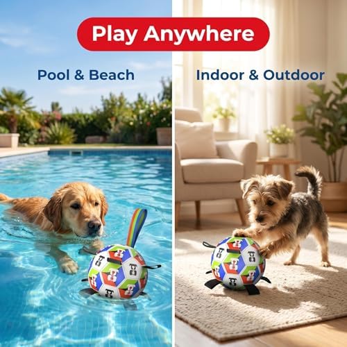 Dog Soccer Ball with Straps, 2026 World Cup Pet Soccer Ball Toy, Tough Herding Ball for Small & Medium Dogs, Interactive Training Toy for Indoor/Outdoor/Water Play, Durable Dog Toys (C, 8in)