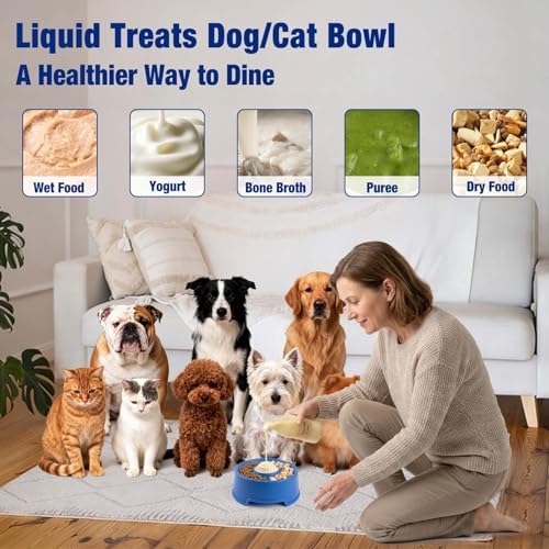 2026 New Dog Lick Bowl, Rolled Ball-in Slow Feeder for Liquid and Thick Treat, Interactive Dog Lick Bowl with 5/6 Cup Yogurt Licking Toy, Bone Broth for Large Medium Small Dogs and Cats Blue