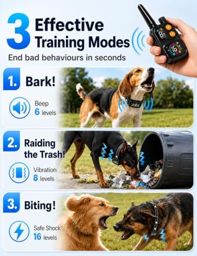2 in 1 Dog Bark and Shock Collar, 4500FT Bark and Training Collar with Remote, 3 Modes (Beep/Vibration/Safe Shock), IP67 Waterproof, Anti Bark Collar for Small Medium Large Dog (5-120Lbs)
