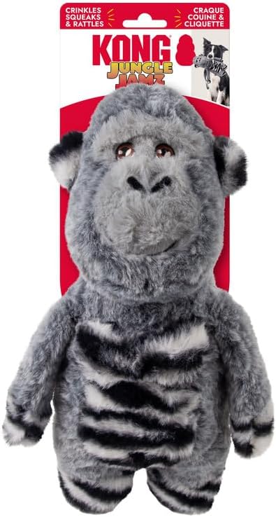 KONG Jungle Jamz Plush Dog Toys – Squeaky, Crinkly, and Rattling Durable Toys for Dogs – Safari Animal Collection (Gorilla)