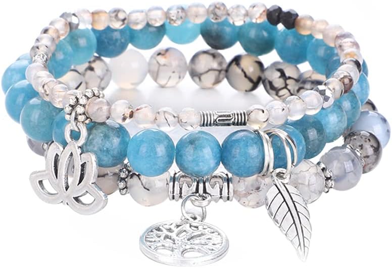 UEUC Tree of Life Yoga Healing Stone Bracelets,Multilayer Lotus Chakra Stone Reiki Bracelet Sets,Anxiety Crystal Natural Stone,for Women Stress Relief