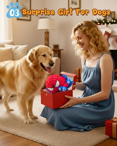 3 in 1 Tear Apart Squeaky Dog Toy - Spider Stuffed Rip and Reveal Dog Toy, Plush Interactive Pet Toy with Spikey Ball Inside for Small Medium Pets to Keep Them Busy