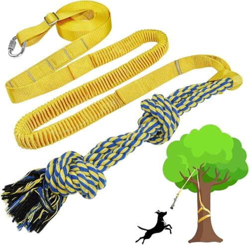Dog Bungee Tug Toy Hanging from Tree, Outdoor Interactive Tether-Yellow