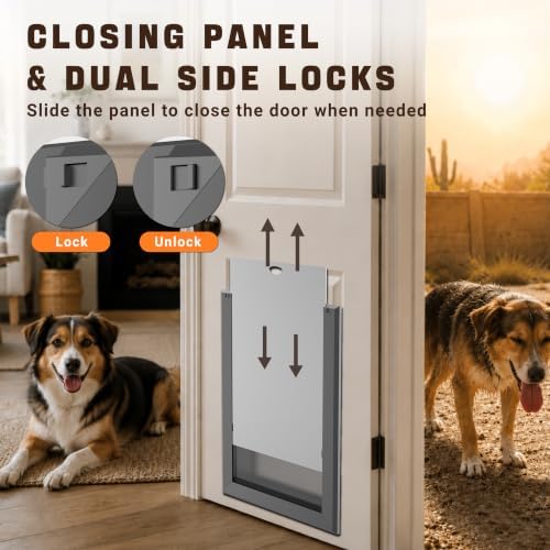 Aluminum Alloy Dog Door, 2 Flap Insulation/Thermal Insulation, Doggy Door for Large Dogs, Closure Panel with Safety Locks