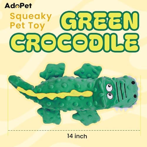 Squeaky Octopus Dog Toy – No Stuffing, Crinkle Sound Plush Chew Toy for Small and Medium Dogs – Durable and Machine Washable – 2 Pack (Green Crocodile)
