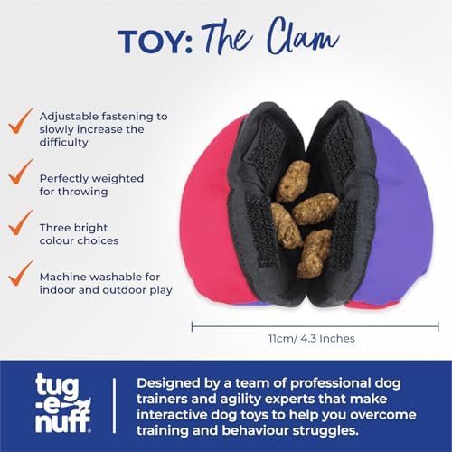 Tug-E-Nuff The Clam (Pink & Purple) Compact Dog Treat Dispenser Toy, 4.5"