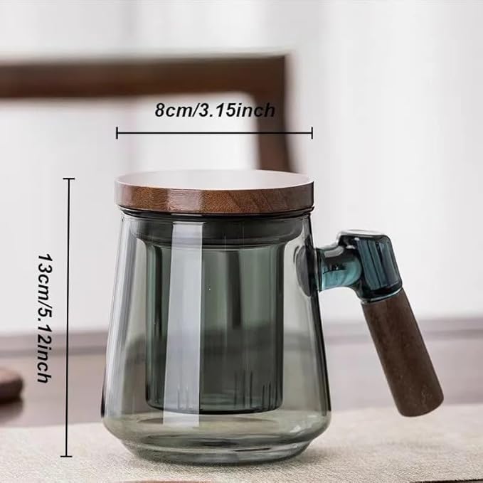 SHUWEICAO-Glass Tea Cup with Infuser and Lid, 17oz/500ml Hand-blown Borosilicate Glass Tea Mugs for Loose Leaf Tea. Gifts for Men(Classic)，FIFA World Cup First choice