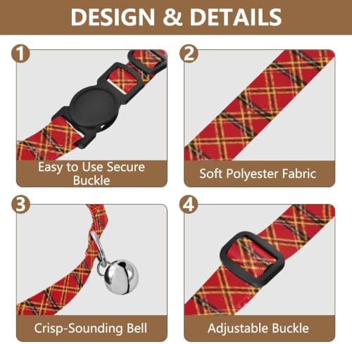 Tartan Plaid Red Soft Polyester Pet Collar, 2 Pack Puppy Collar with Bell