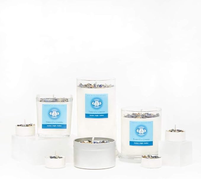 Third Eye Chakra Candle by New Moon Beginnings - Chakra Candles - Dried Flower, Herb, & Crystal Candles - Aromatherapy Candles - Soy Candle