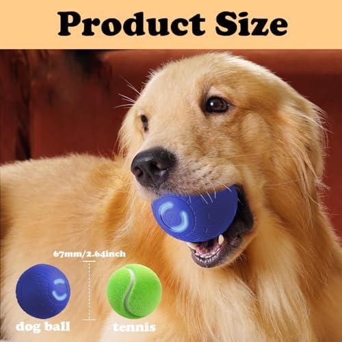 Interactive Duraspin Dog Ball, Self-Bouncing Vibrating & Auto-Rolling, Auto Stop Touch Start Jumping Ball Toy for Medium/Large Dogs (67mm, Blue)