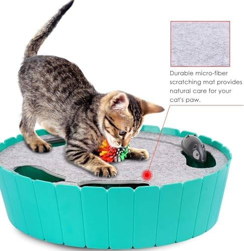 Pawaboo Interactive Cat Toy with Running Mouse, Automatic Track Kitten Toy | Electronic Motion Cat Toy for Indoor Cats, Pop and Play Hide Seek Cats Toys Hunting Mouse for Kitty Play Exercise, Lake Blue