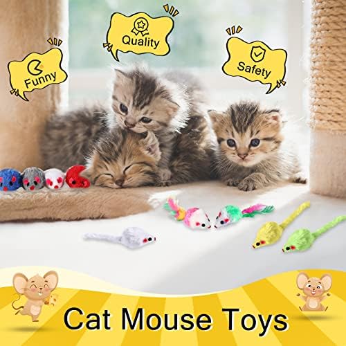 Syhood 120 Pcs Fur Mouse Cat Rattle Toys Bulk Small Catnip Interactive Play