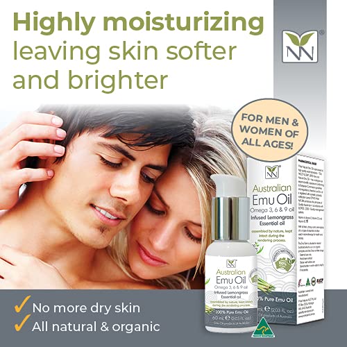 Y Not Natural Pure Emu Oil - Organic Moisture for Face, Body, Hair, Scalp & Nails - Rich in Omega 3-6-9, Vitamins & Essential Minerals - Australian Emu Oil (60ml) 2.03 fl oz - Lemongrass