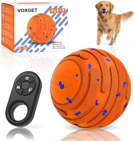 Smart Interactive Dog Toy Ball, Automatic 3 Modes Moving Ball with Remote Control for Medium Large Dogs, Rechargeable Waterproof E-TPU Bounce & Rotate Dog Toy to Keep Busy (Bright Orange)