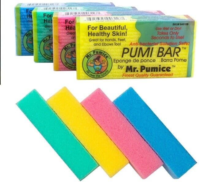 Mr. Pumice Callus Remover PUMI Bar: Pedicure Stone & Foot/Heel Scrubber - Medium Grit (Assorted Colors) 4 Pack