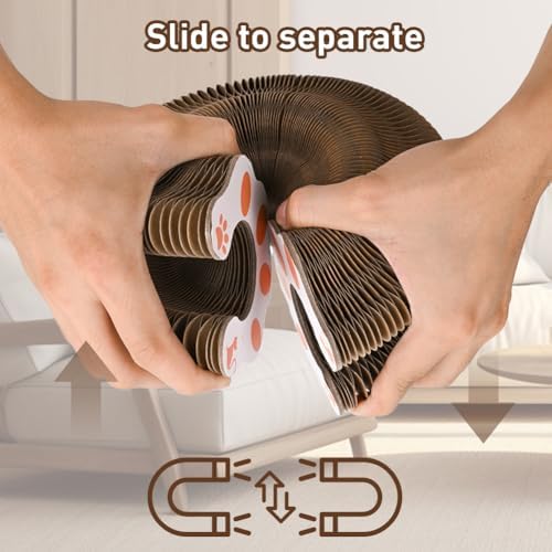 Cat Scratcher Board Foldable with Bell Ball, Interactive Mental Physical Exercise for Indoor Cats Toy, 3-in-1 Magic Organ Cat Toy Protects Furniture, Corrugated Cardboard Scratching Pad
