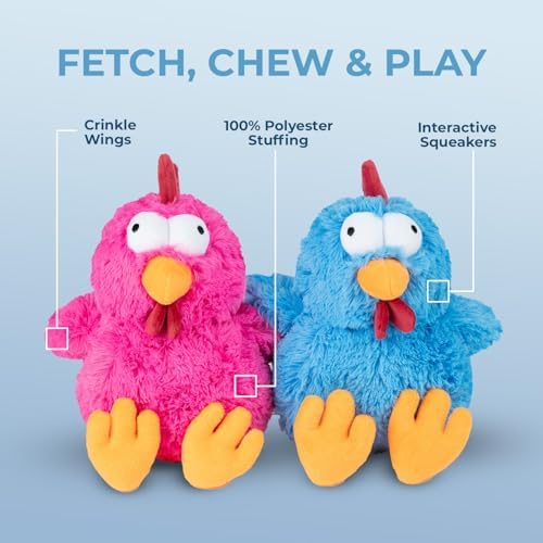 Best Pet Supplies Squeaky Plush Dog Toy - Mrs. Cluck, Fuchsia | Soft Plush, Squeaks & Crinkles, Perfect for Moderate Chewers, Toss & Fetch Play, Stress & Anxiety Reliever, Ideal Gift Toy
