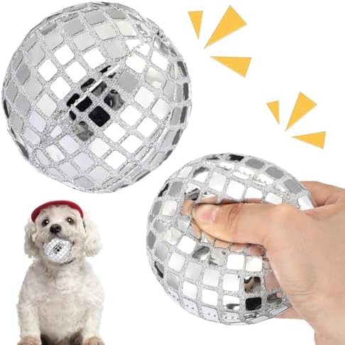 HyDren 2 Pcs Disco Ball Dog Squeaky Plush Toys, 4 Inch
