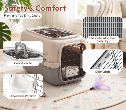 23 Inch Portable Hard-Sided Dog Cat Carrier, Airline Approved Travel Crate