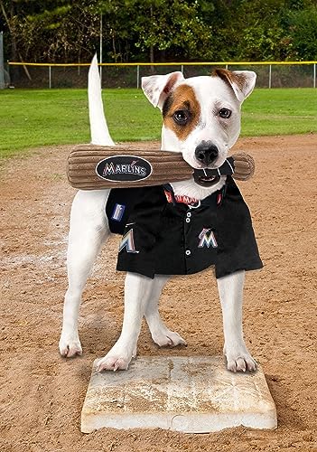 MLB Miami Marlins Baseball Bat Toy for DOGS & CATS. Soft Corduroy Plush Dog Toy with Inner SQUEAKER, MLB Chew Toys for Dogs or Cats. Durable Fun Interactive Dog Toy with Team Names and Logo