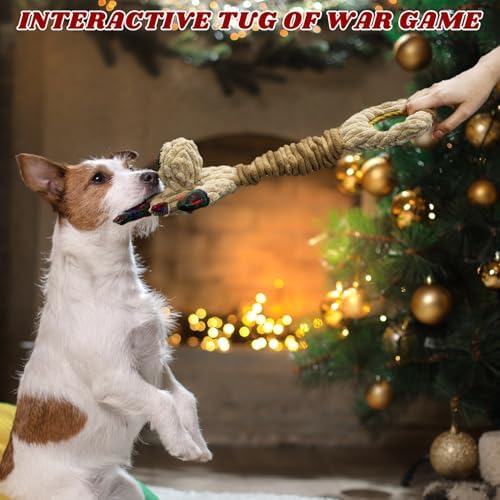 Christmas Squeaky Elk Dog Toys- Plush Tug of War Dog Toy for Large Breed- Interactive Dog Toys with Crinkle to Keep Them Busy- Training and Reduce Boredom