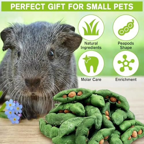 Fhiny Peapods Hamster Chew Toys, 24 PCS Natural Timothy Grass Carrot Guinea Pig Chew Toys for Teeth Handmade Small Animal Molar Snacks Dental Care for Bunny Chinchilla Hamster Gerbil Boredom Breaker