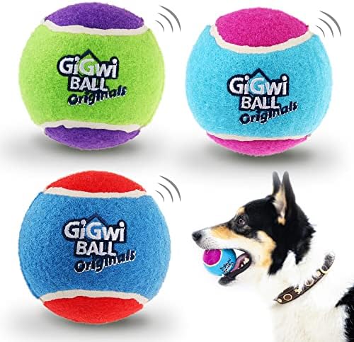 Gigwi Squeaky Dog Tennis Balls, 3 Pack Elastic Interactive Toy for Dogs
