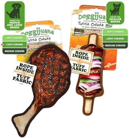 Doggijuana Tomahawk Steak & Grilled Kebab Dog Toy Bundle | 2 Pack, Squeaky