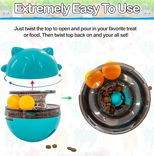 5 STAR SUPER DEALS Interactive Cat Treat Puzzle Feeder Toy - Adjustable Slow Food Dispenser with Playful Feline Ball Game & Rattle Ball Wand - Fun Kitty Snack Hunting Challenge Toy