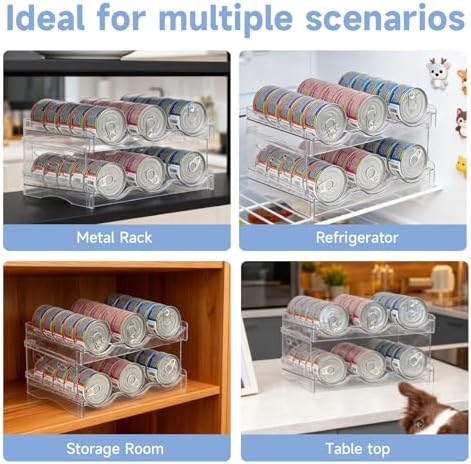 Cat Food Can Organizer 2-Tier Hold 36 Cans 3.5oz Transparent Cat Can Rack