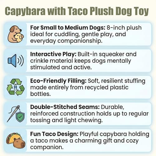 SPOT Capybara with Taco Plush Dog Toy, Soft Stuffed Squeaky & Crinkle Toy for Calm and Gentle Play, Adorable Capybara, for Light Chewers and Small Dogs, 8 Inch