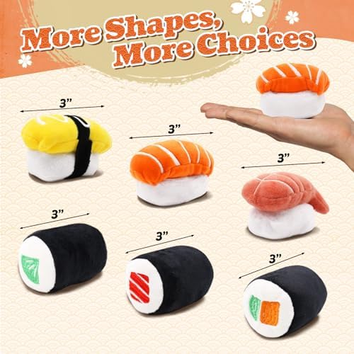 CiyvoLyeen Plush Sushi Catnip Toys for Indoor Cats 6 Pack