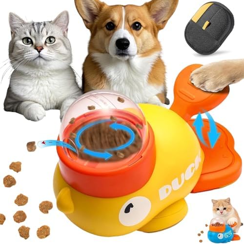 Duck Cat Treat Dispenser, 2026 New Duck Puzzle Feeder for Cats, Duckie Cat Feeder, Yellow Ducks Cat Feeder Toy, Food Dispenser Toy with Button, 2-in-1 Interactive Toy & Slow Feeder (1PC-Yellow)
